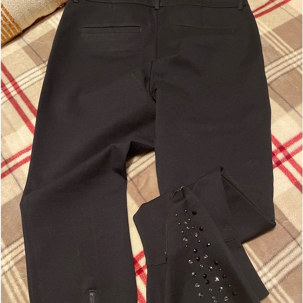 Cambio black dress pants with zippers and rhinestone embellishment at back